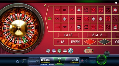 Image of an online roulette table with wheel and ball