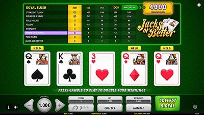 Screenshot of online video poker